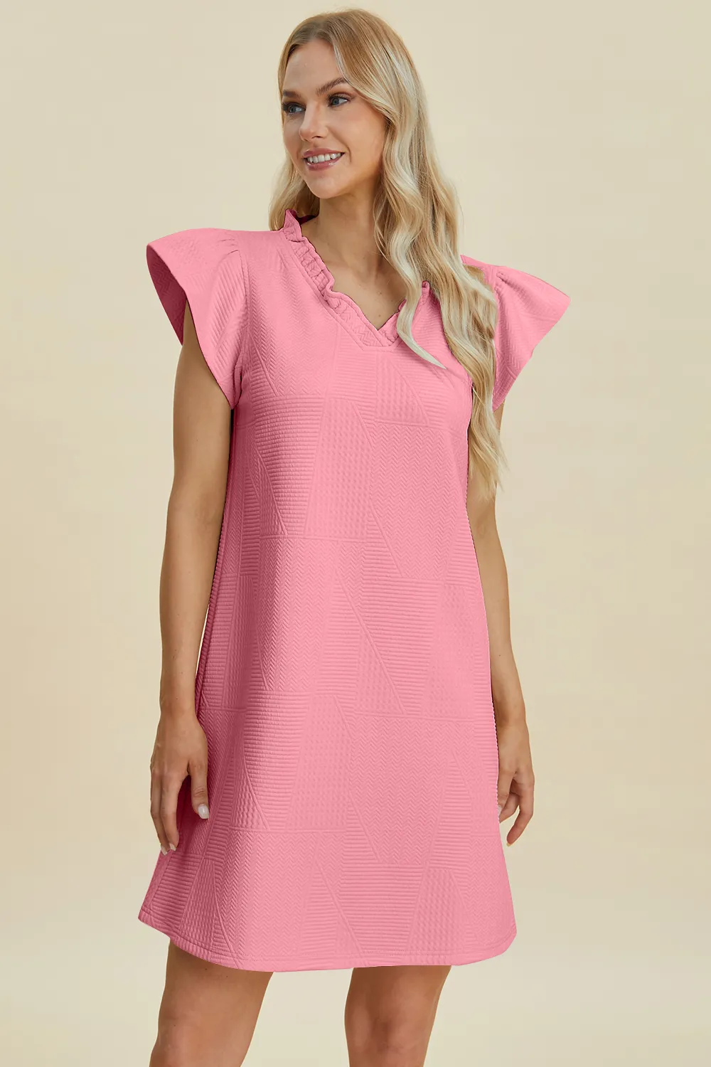 Full Size Ruffled V-Neck Cap Sleeve Dress, image 13