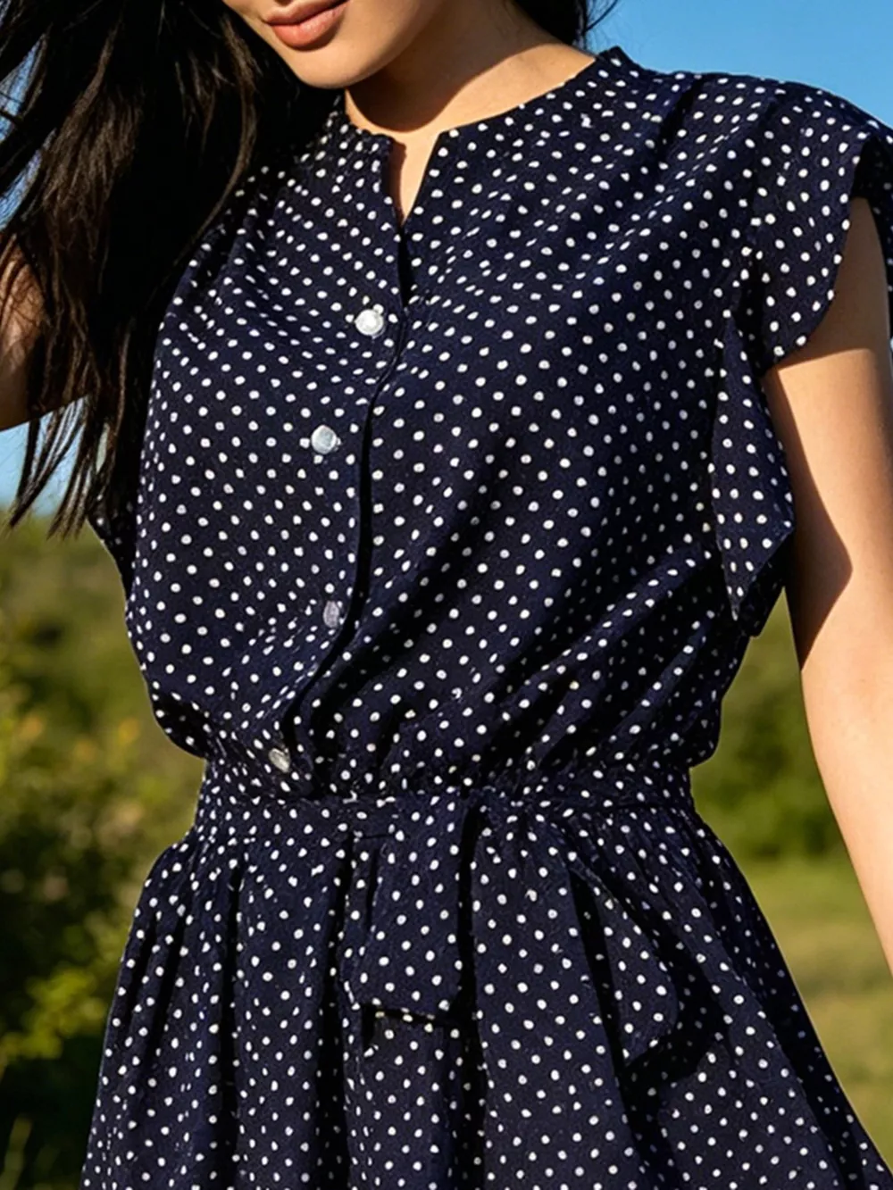 Polka Dot Ruffle Sleeve Tie Waist Dress, image 8