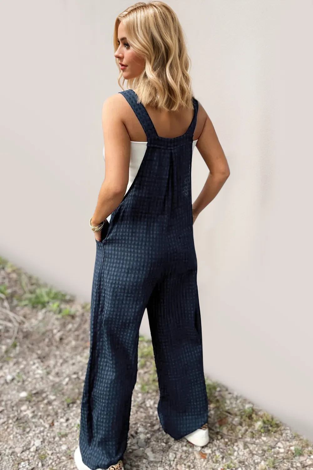 Full Size Plaid Wide Leg Overalls with Pockets, image 2