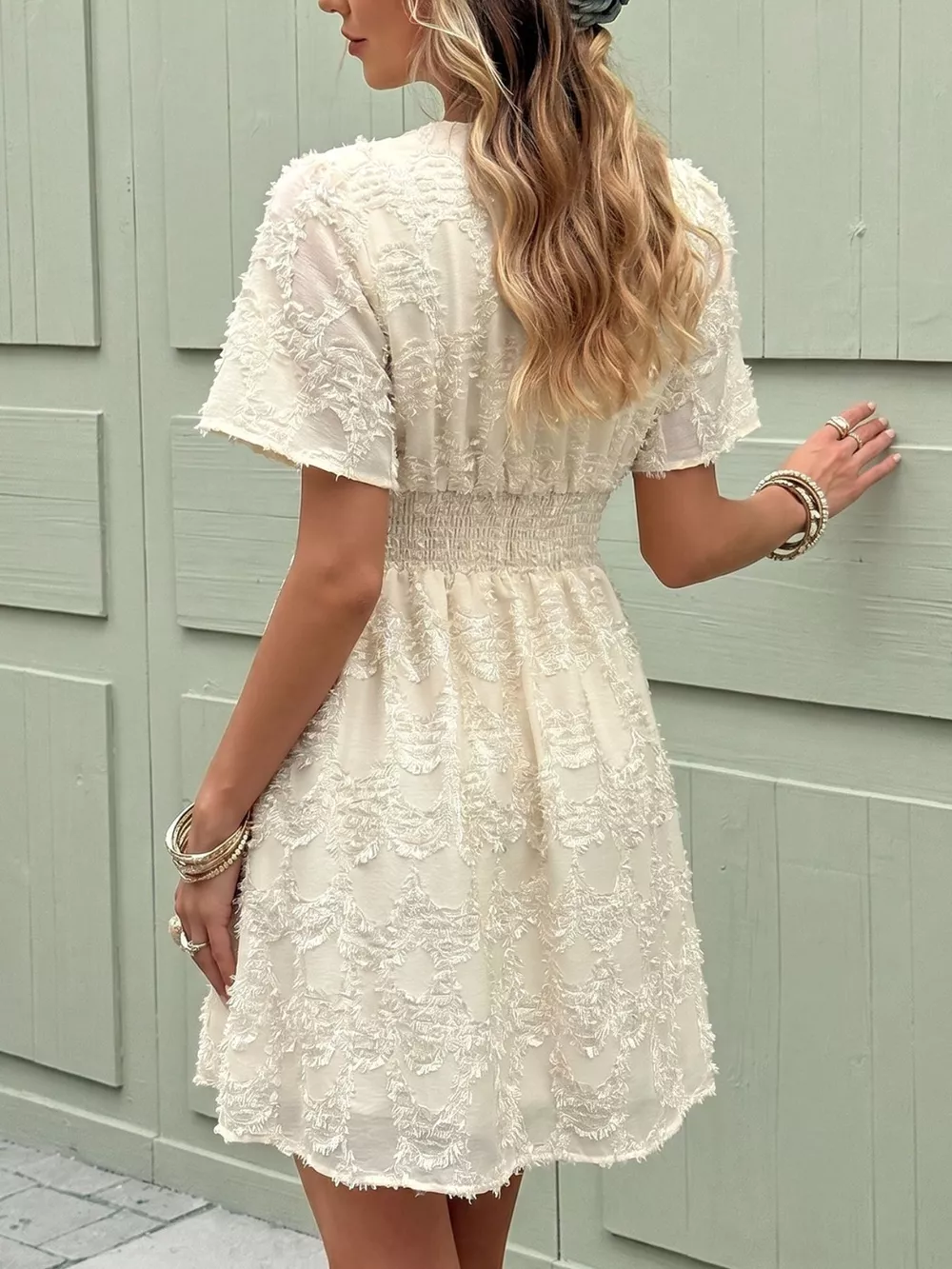 Textured V-Neck Mini Dress, image 6
