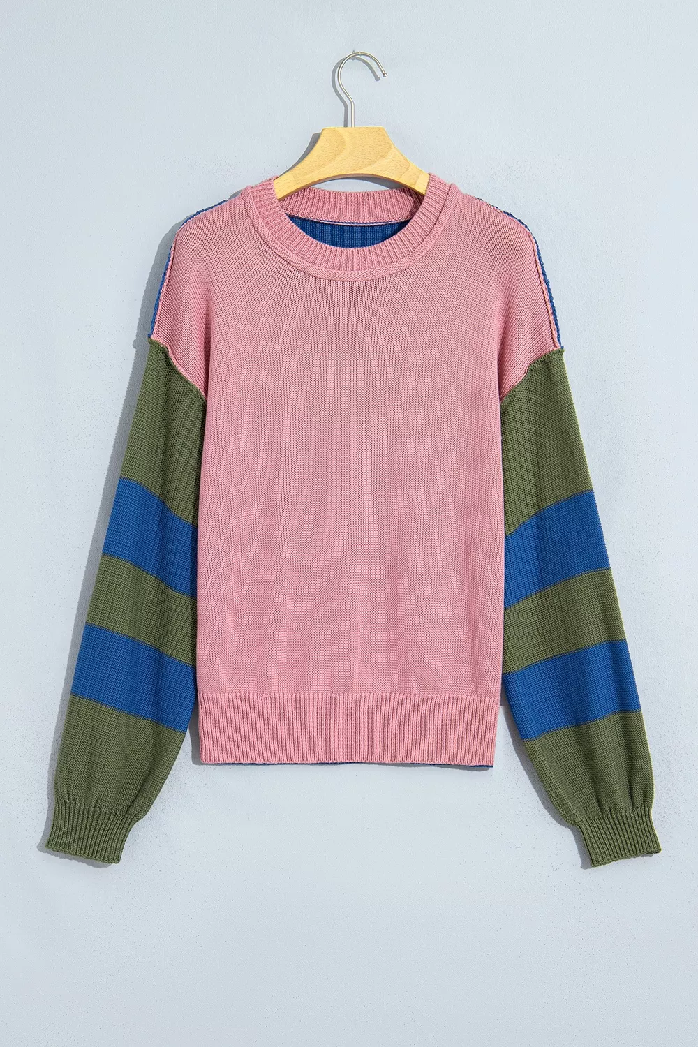 Multicolour Western Colorblock Patchwork Striped Long Sleeve Sweater, image 7
