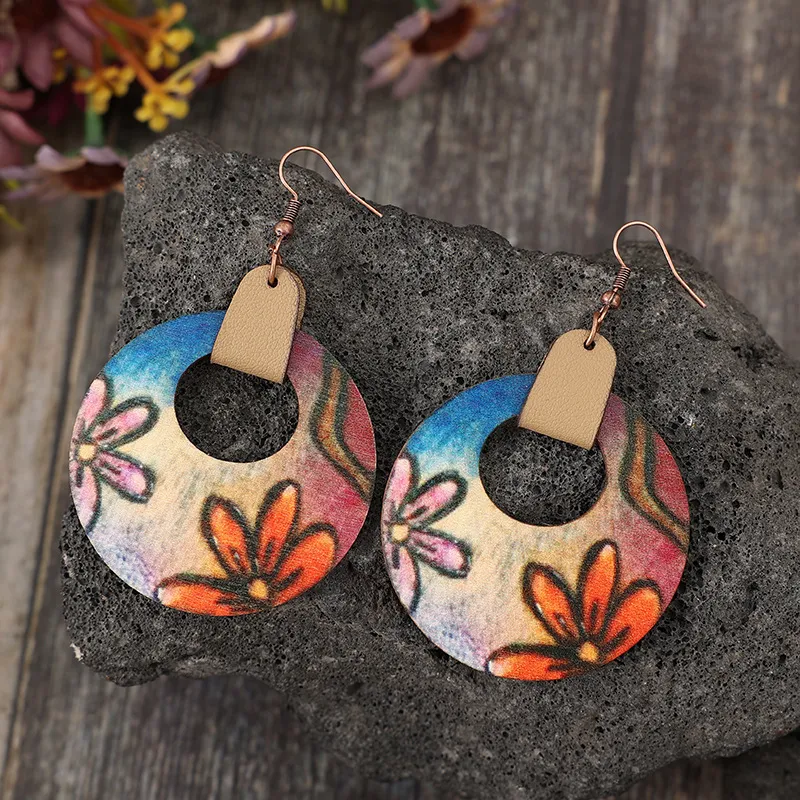 Wooden Flower Round Shape Earrings, image 4