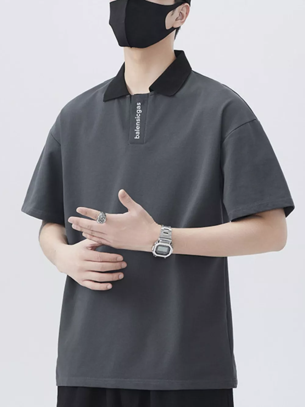 Men's Plus Size Contrast Collar Short Sleeve Polo, image 9