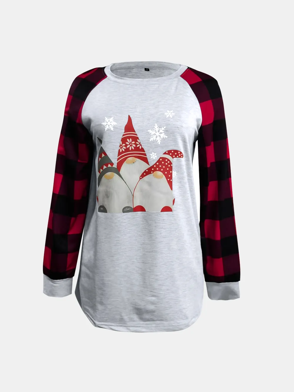 Full Size Graphic Plaid Round Neck Long Sleeve T-Shirt, image 2