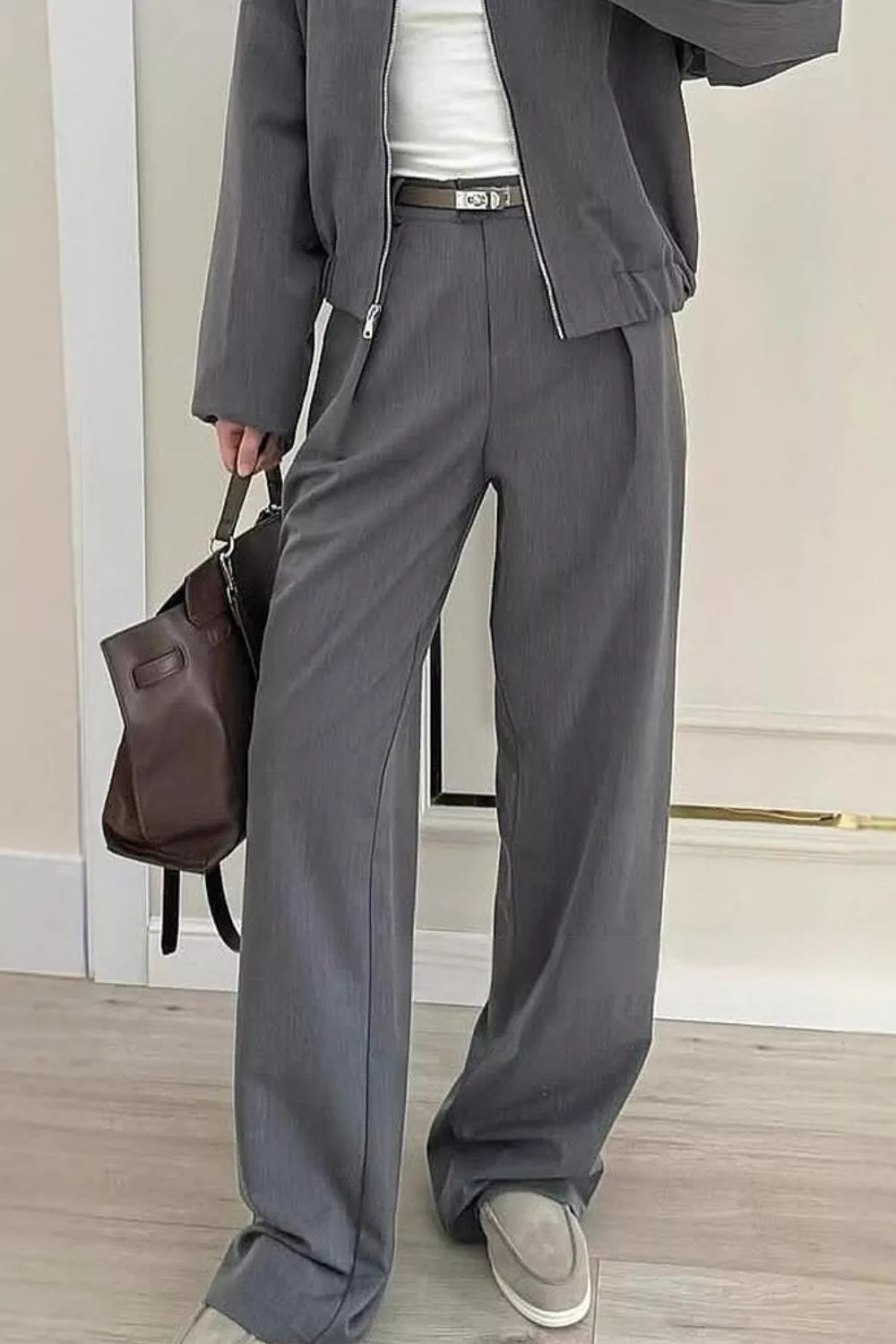 Zip-Up Jacket and Wide-Leg Pants Set, image 6