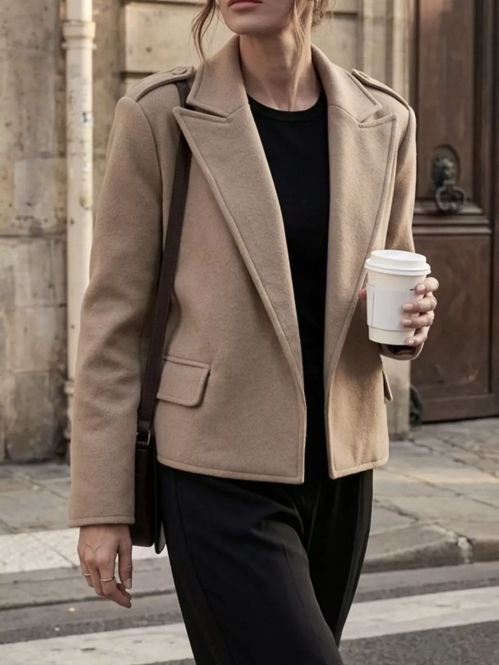 Lapel Collar Cropped Outerwear