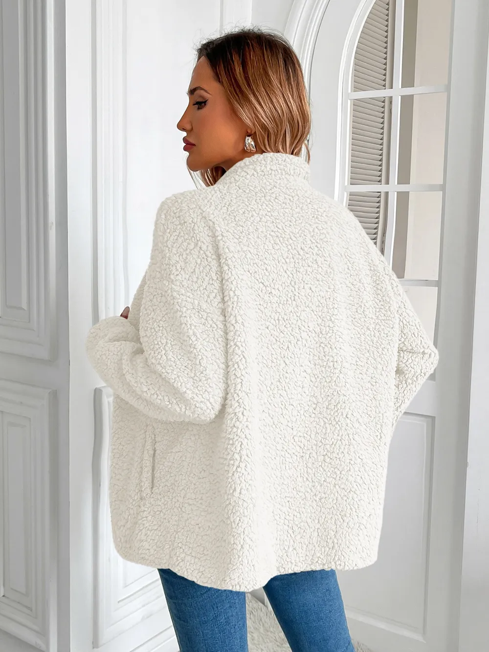 Zip Up Long Sleeve Fuzzy Jacket, image 8
