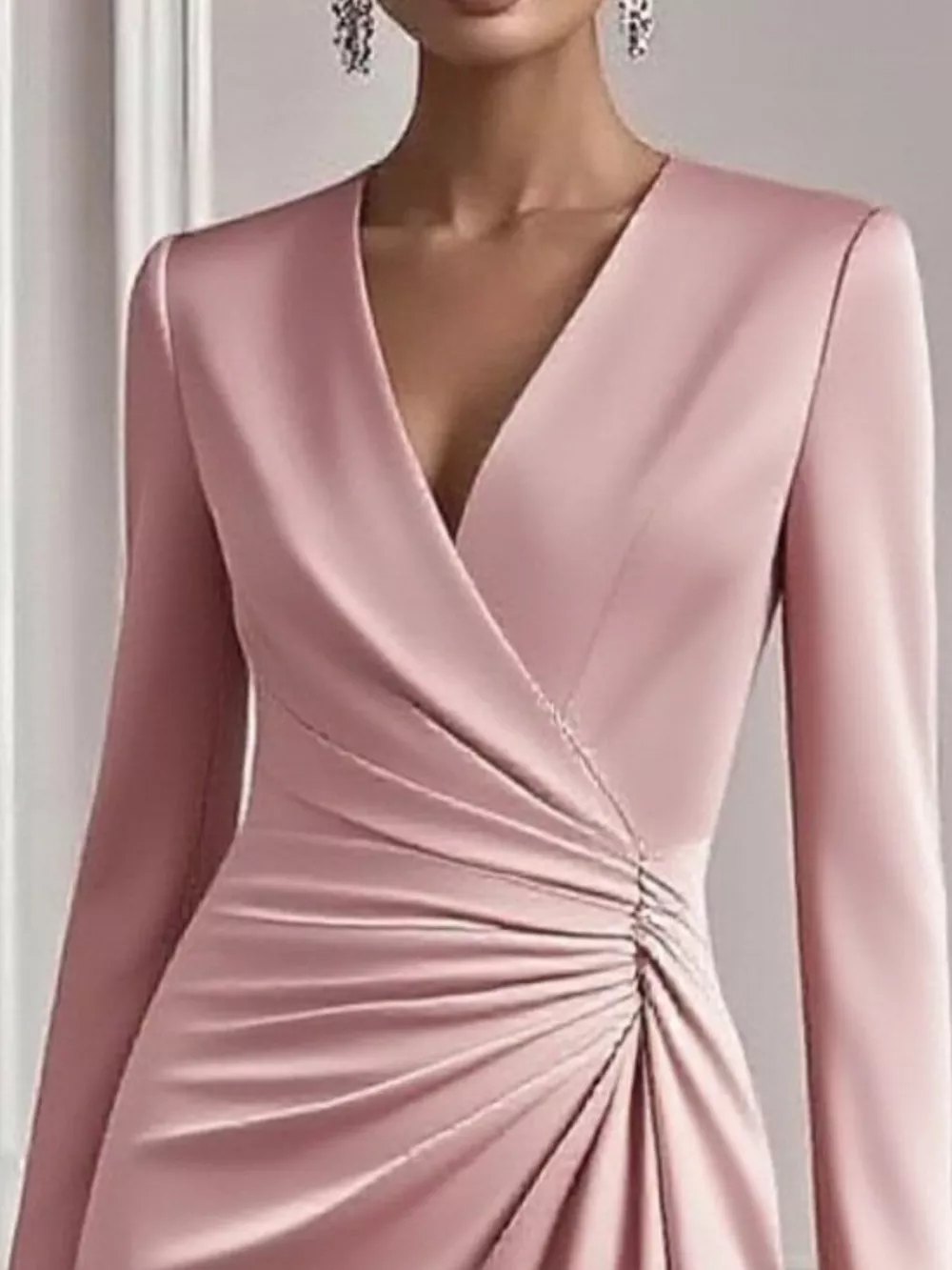 Front Ruched V-Neck Long Sleeve Dress, image 5