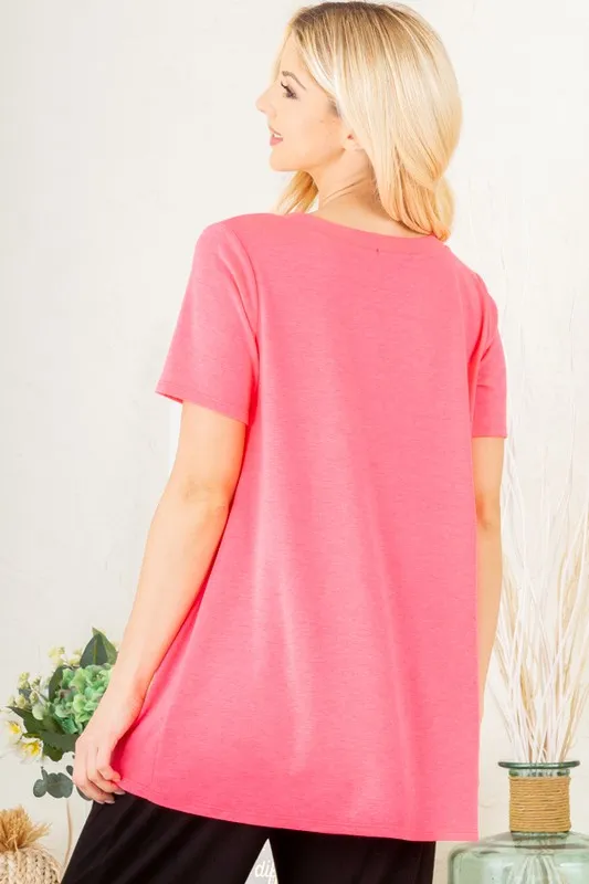Full Size V-Neck Short Sleeve T-Shirt with Bar Detail Plus Size, image 13