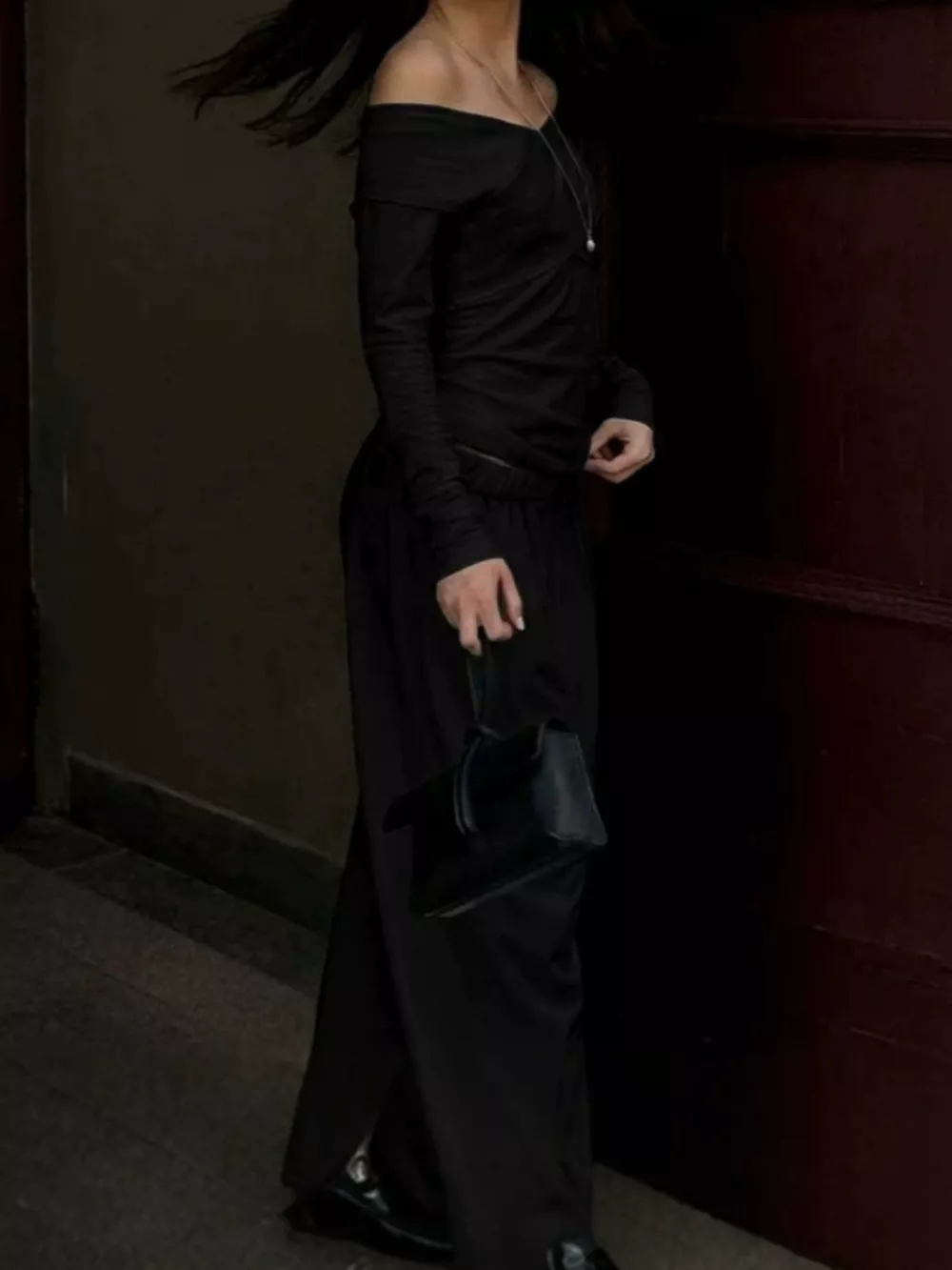 Off-Shoulder Long Sleeve Top and Wide-Leg Pants Set, image 8