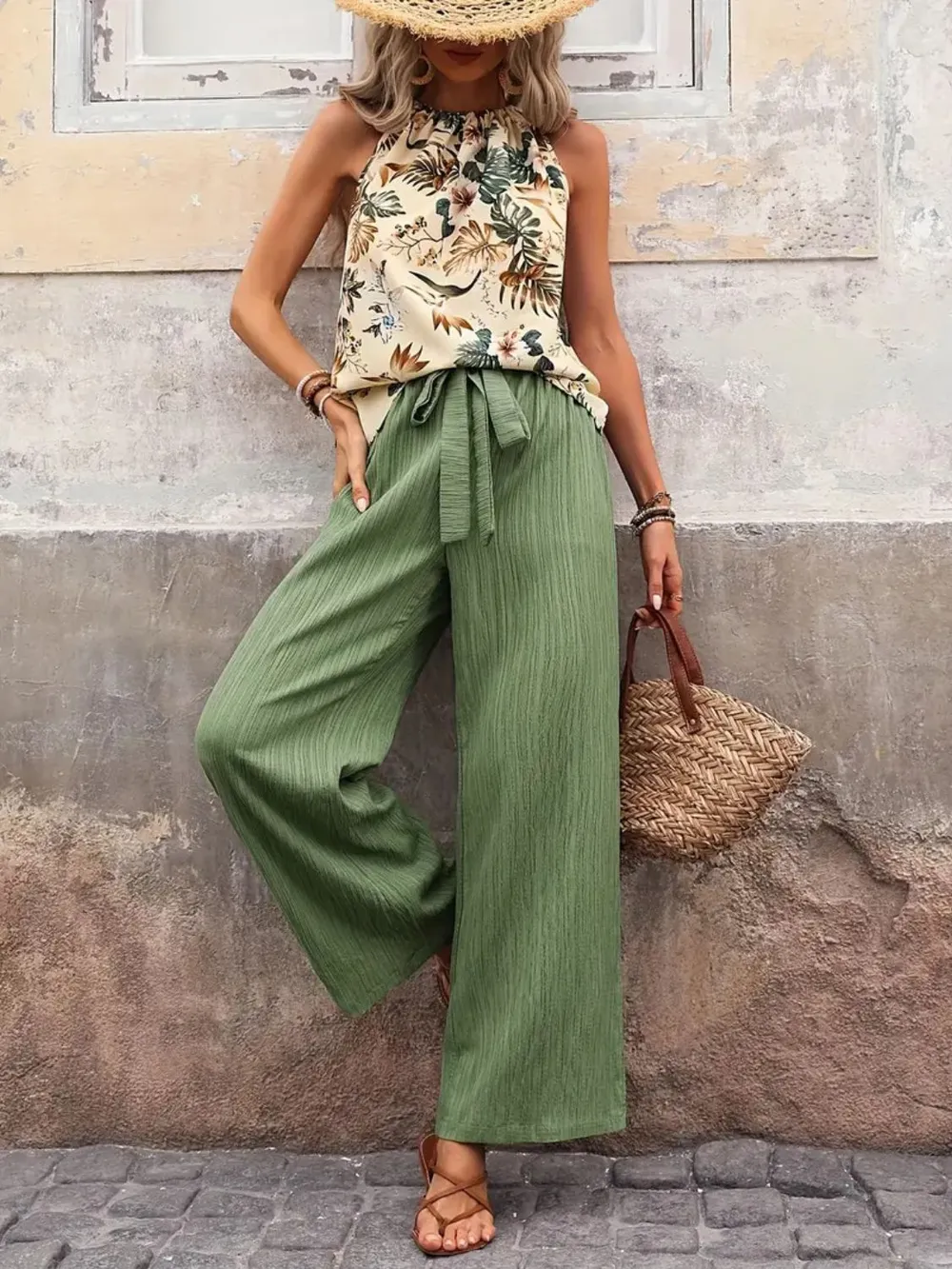 Printed Tank Top and Wide Leg Pants Set, image 12