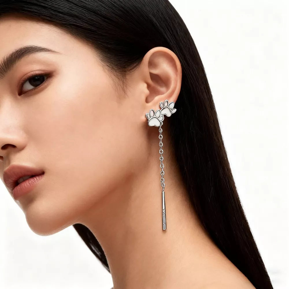 Paw Shaped Drop Earrings, image 2