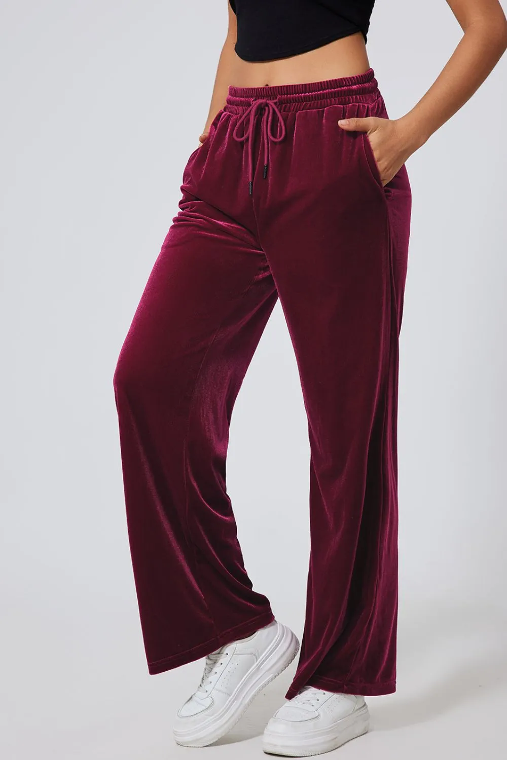 Drawstring Waist Wide Leg Active Pants, image 10