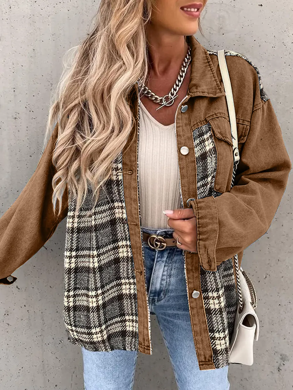 Plaid Button Up Dropped Shoulder Jacket, image 25
