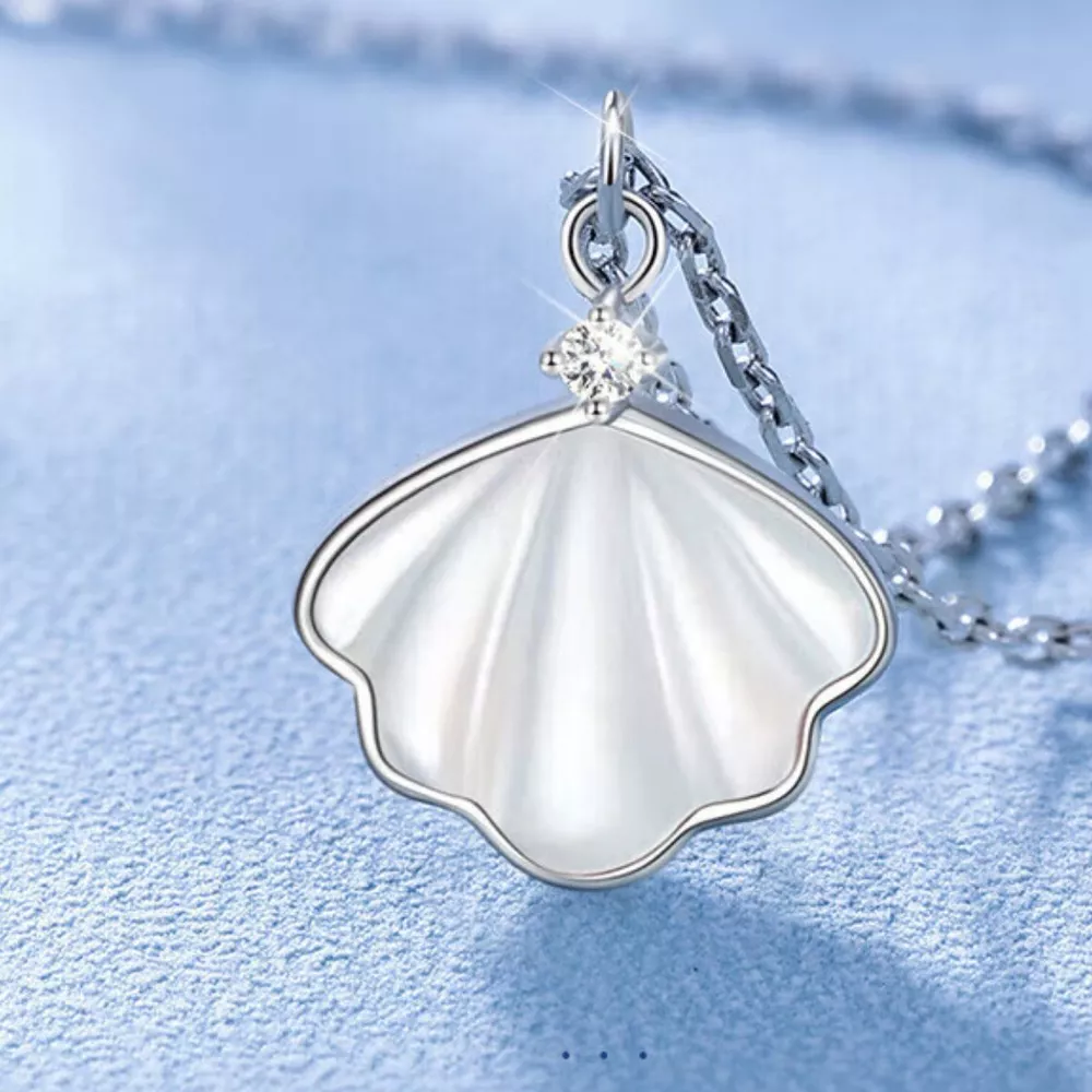 925 Sterling Silver Zircon Shell Necklace, image 3