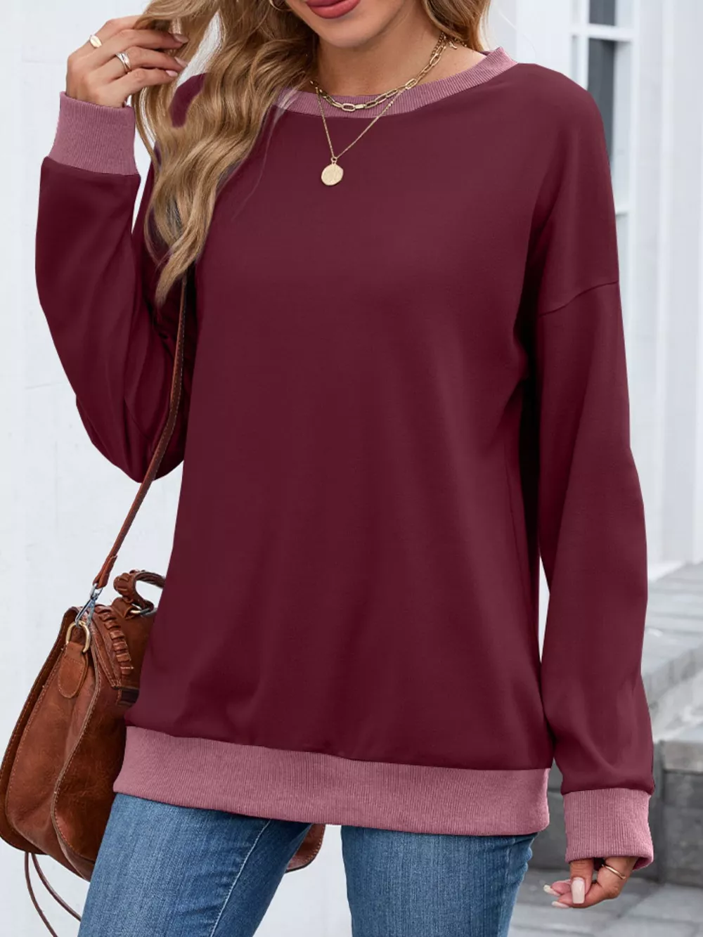 Contrast Trim Long Sleeve Sweatshirt, image 29