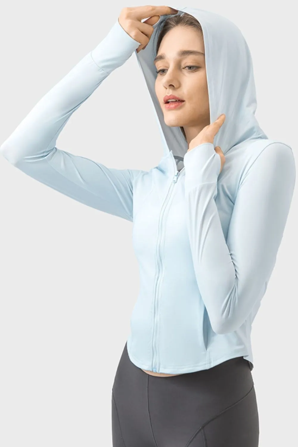 Pocketed Zip Up Hooded Long Sleeve Active Outerwear, image 8