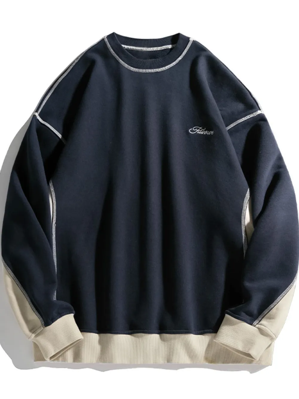 Men's Contrast Round Neck Drop Shoulder Sweatshirt, image 4