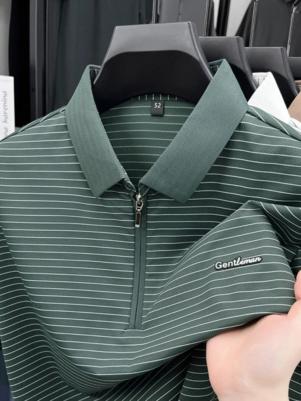 Men's Plus Size Quarter Zip Short Sleeve Striped Polo, image 3