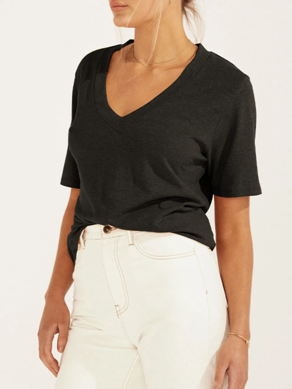 Solid V-Neck Short Sleeve T-Shirt, image 5