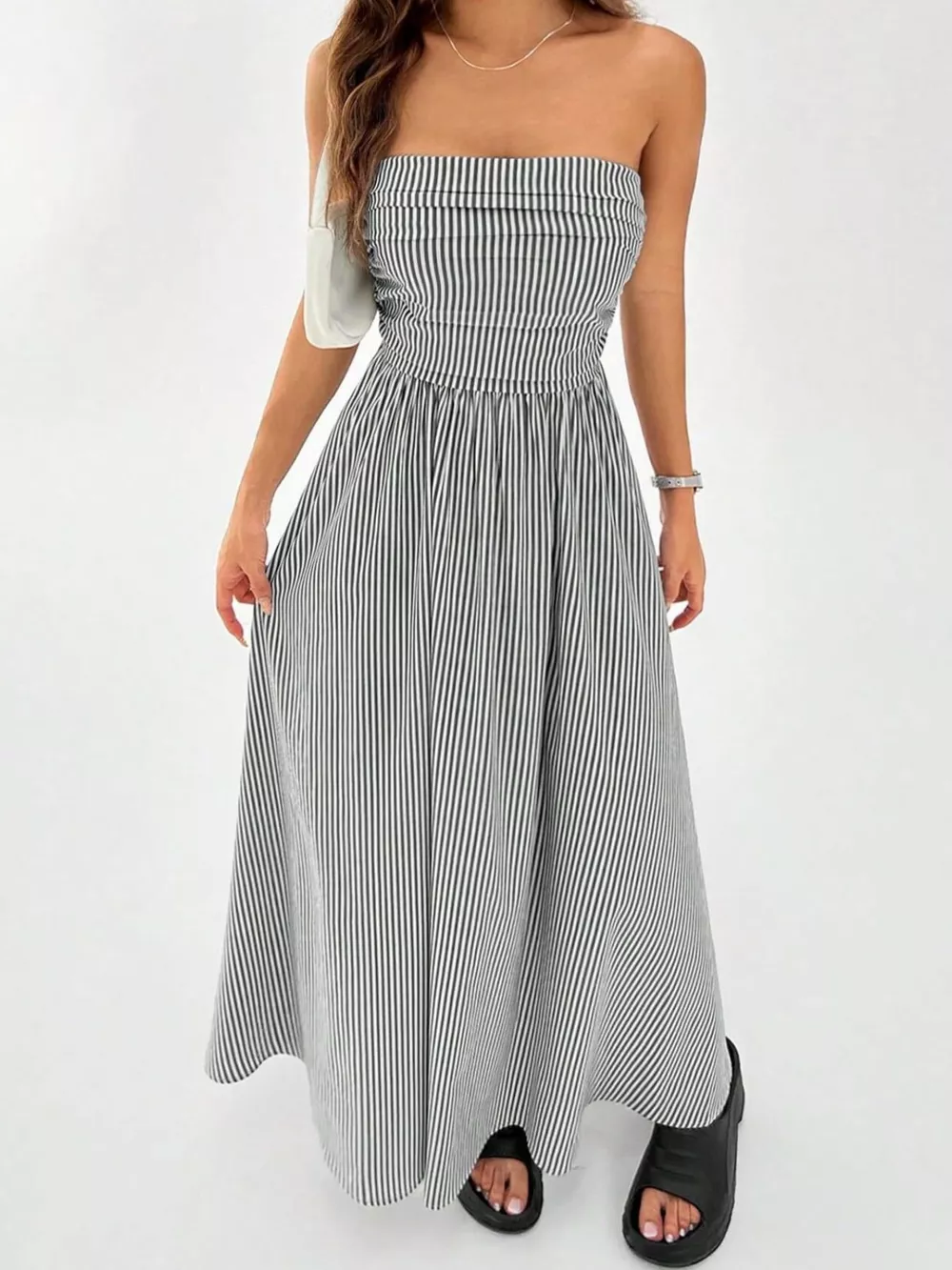 Striped Strapless Casual Maxi Dress, image 5