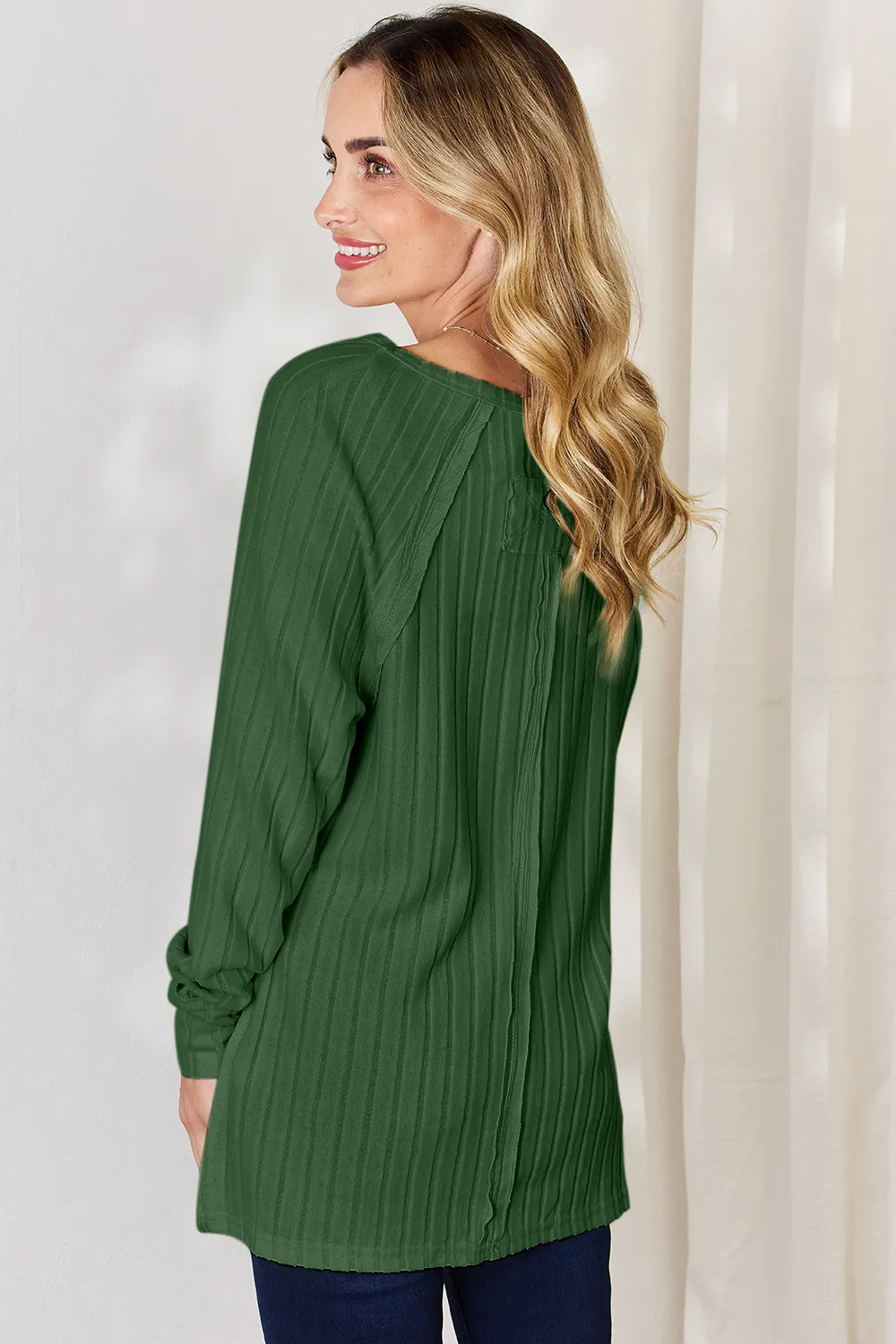 Full Size Ribbed Round Neck Slit T-Shirt, image 11