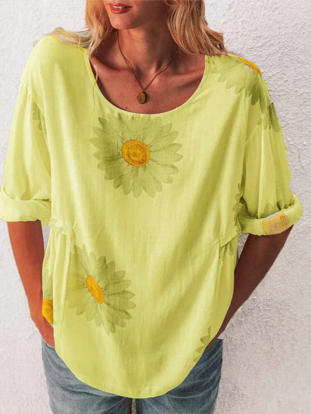 Full Size Flower Round Neck Half Sleeve T-Shirt Plus Size, image 9