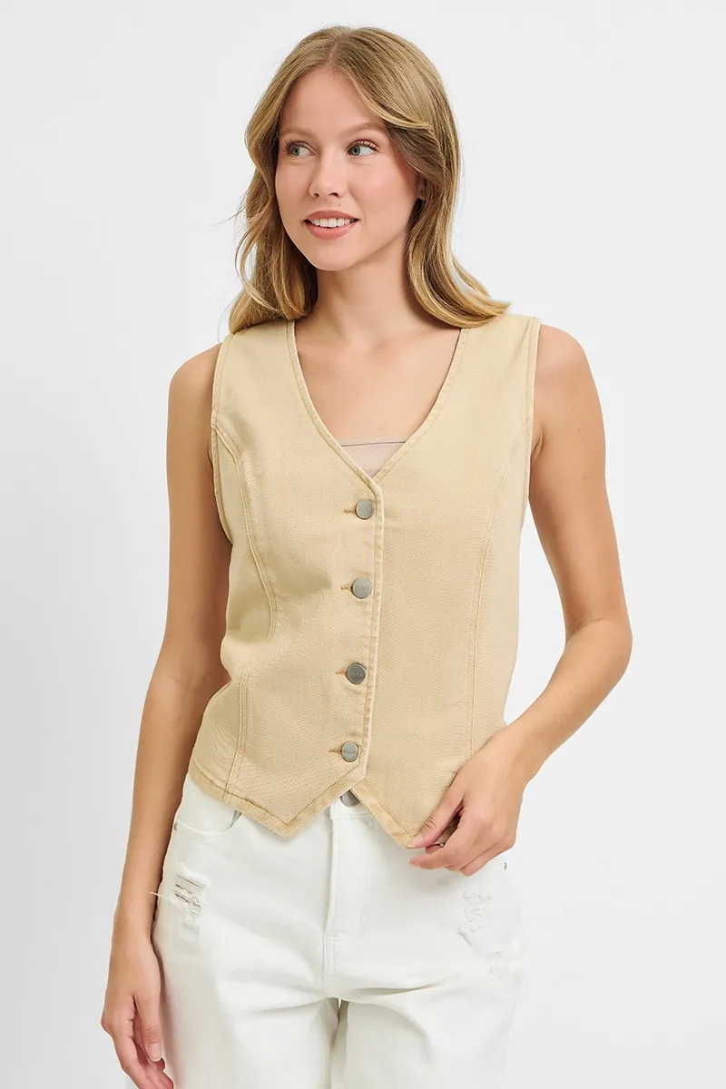 Full Size V Neck Button Down Vest Plus Size