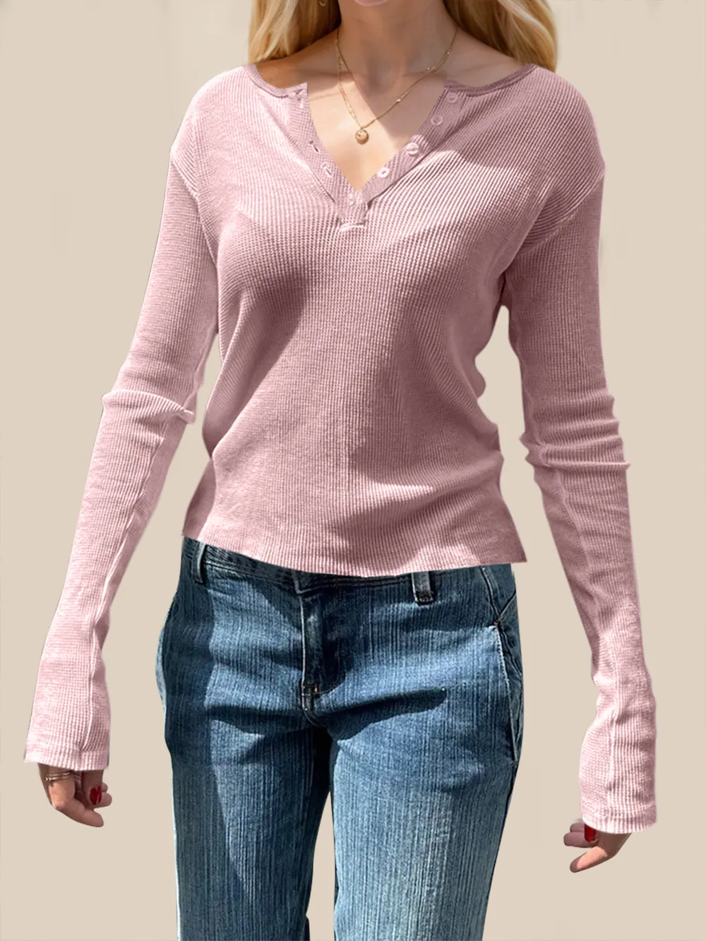 Quarter Button Long Sleeve T-Shirt, image 8