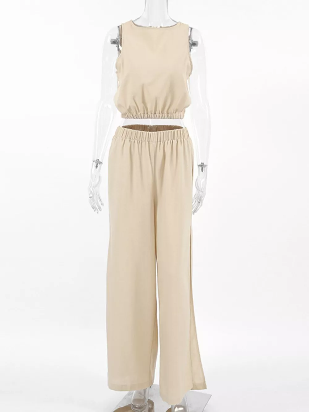 Sleeveless Crop Top and Slit Pants Set, image 5