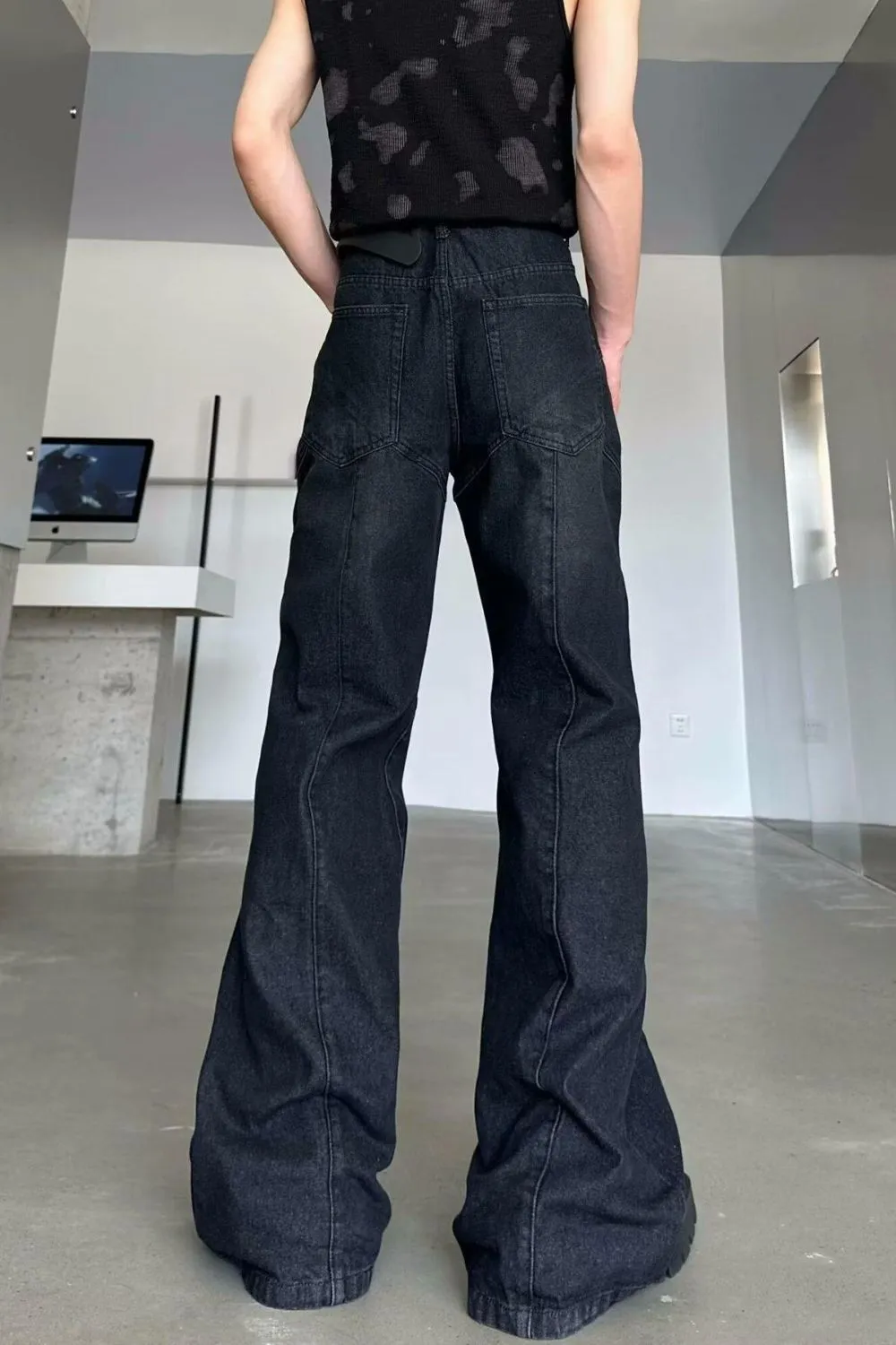 Men's Plus Size Washed Flare Jeans with Zipper Detail, image 6