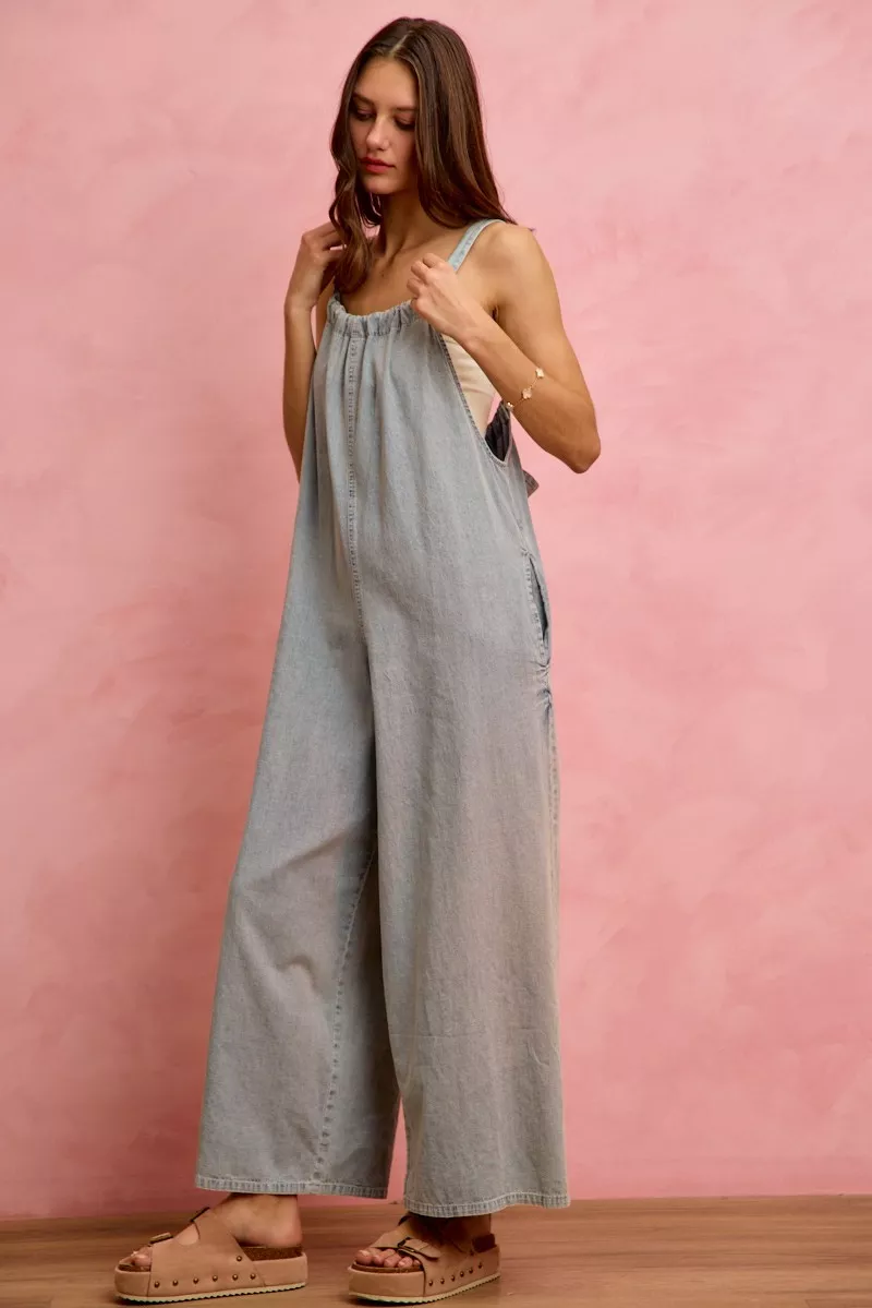 Wide Leg Lightweight Denim Overalls, image 14