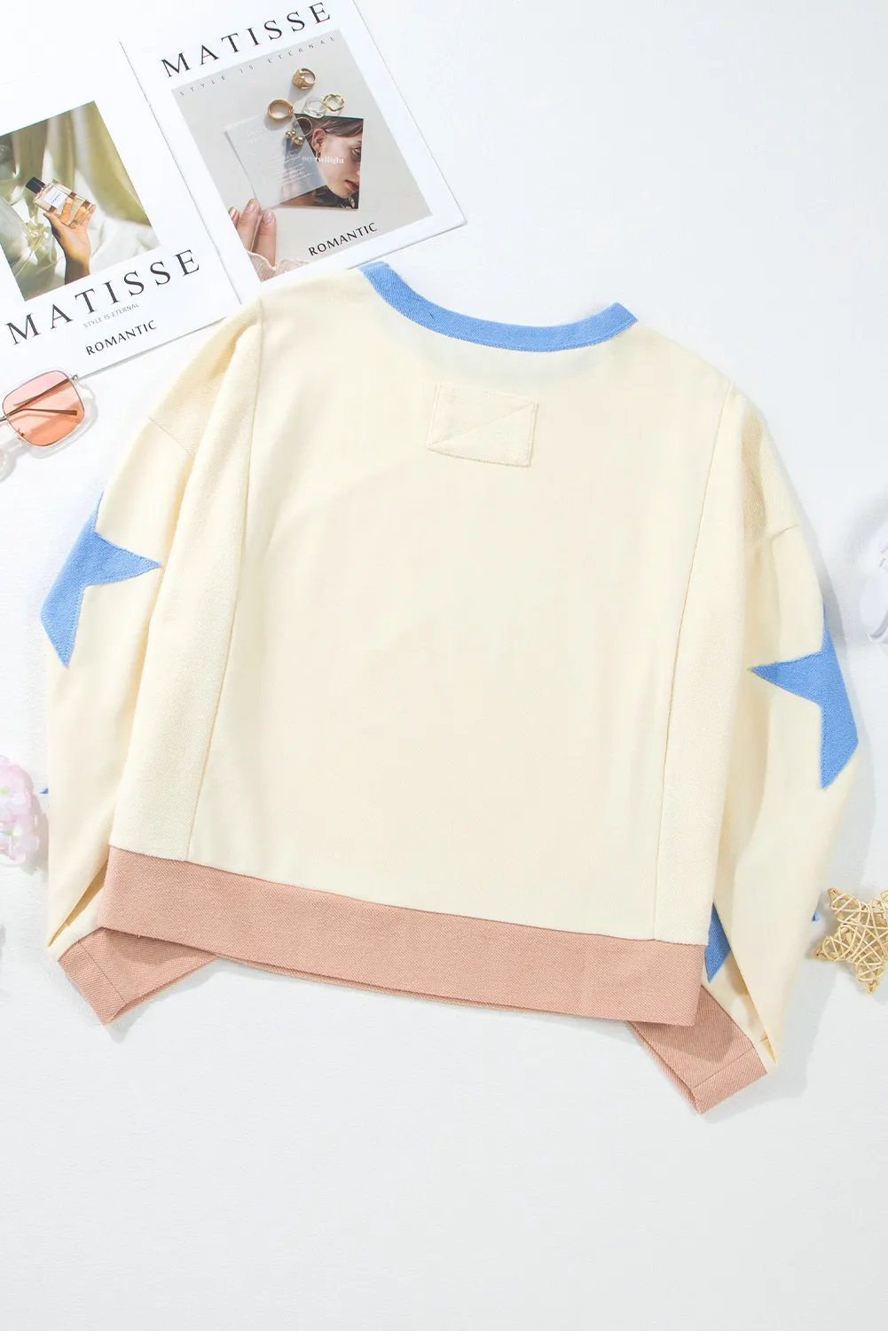 Star Contrast Round Neck Long Sleeve Sweatshirt, image 5