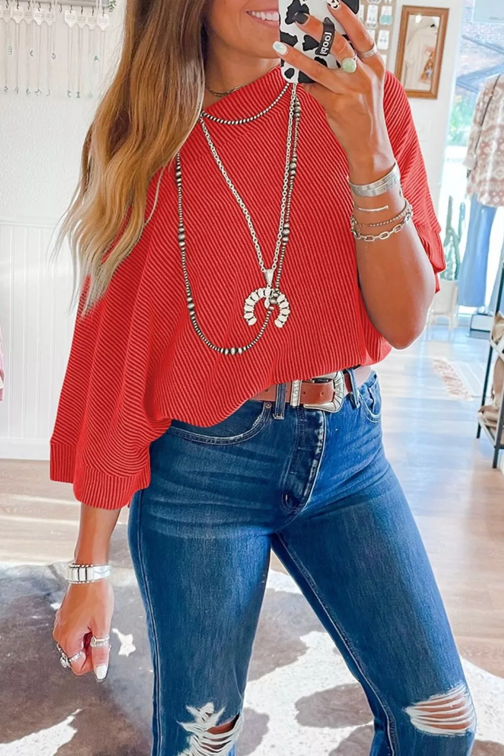 Ribbed Knit Off-Shoulder Blouse, image 5
