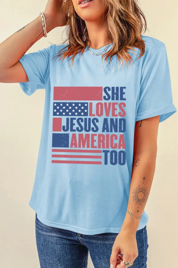 Patriotic US Flag Round Neck Short Sleeve T-Shirt, image 4