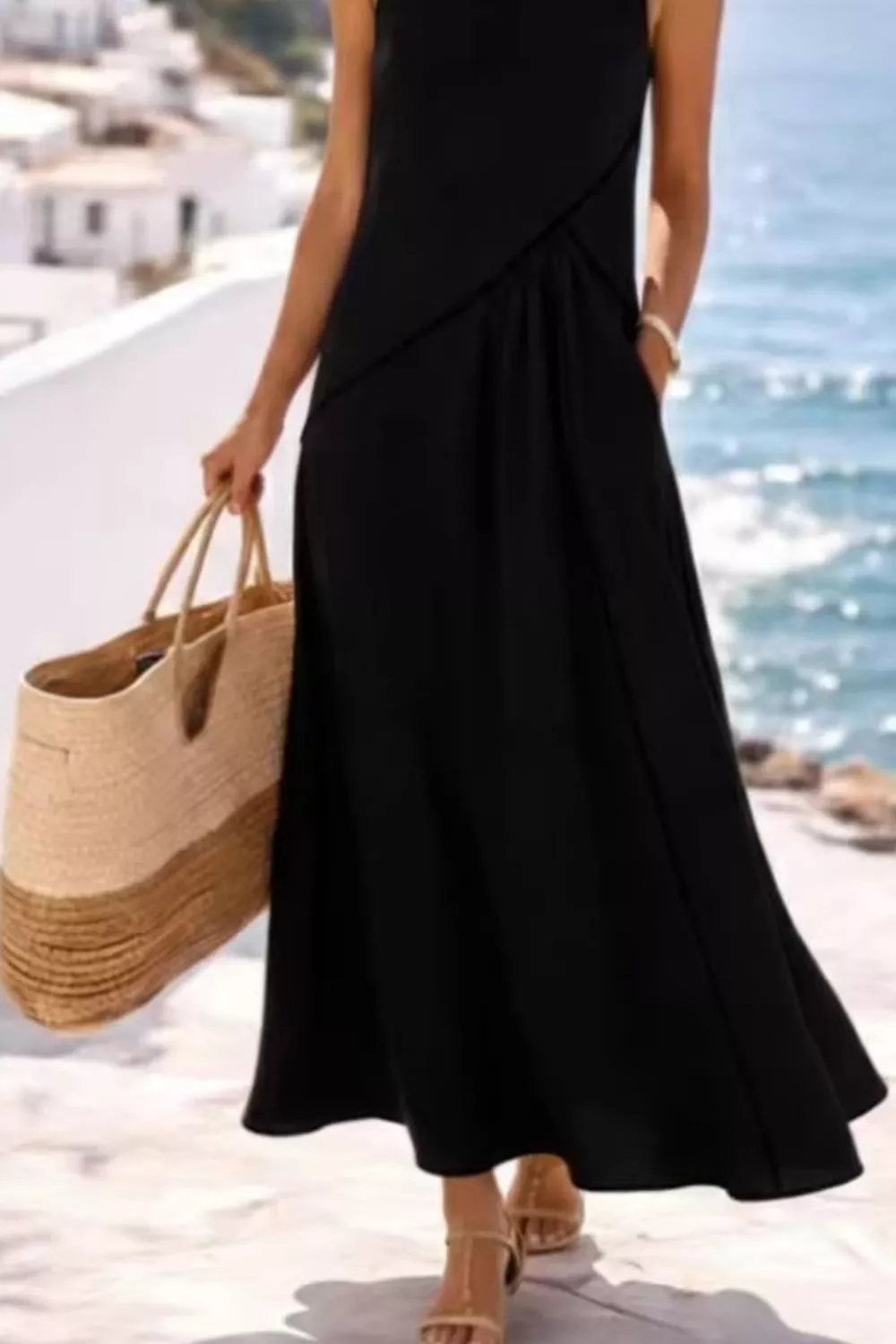 Sleeveless Casual Maxi Dress with Contrast Trim, image 11