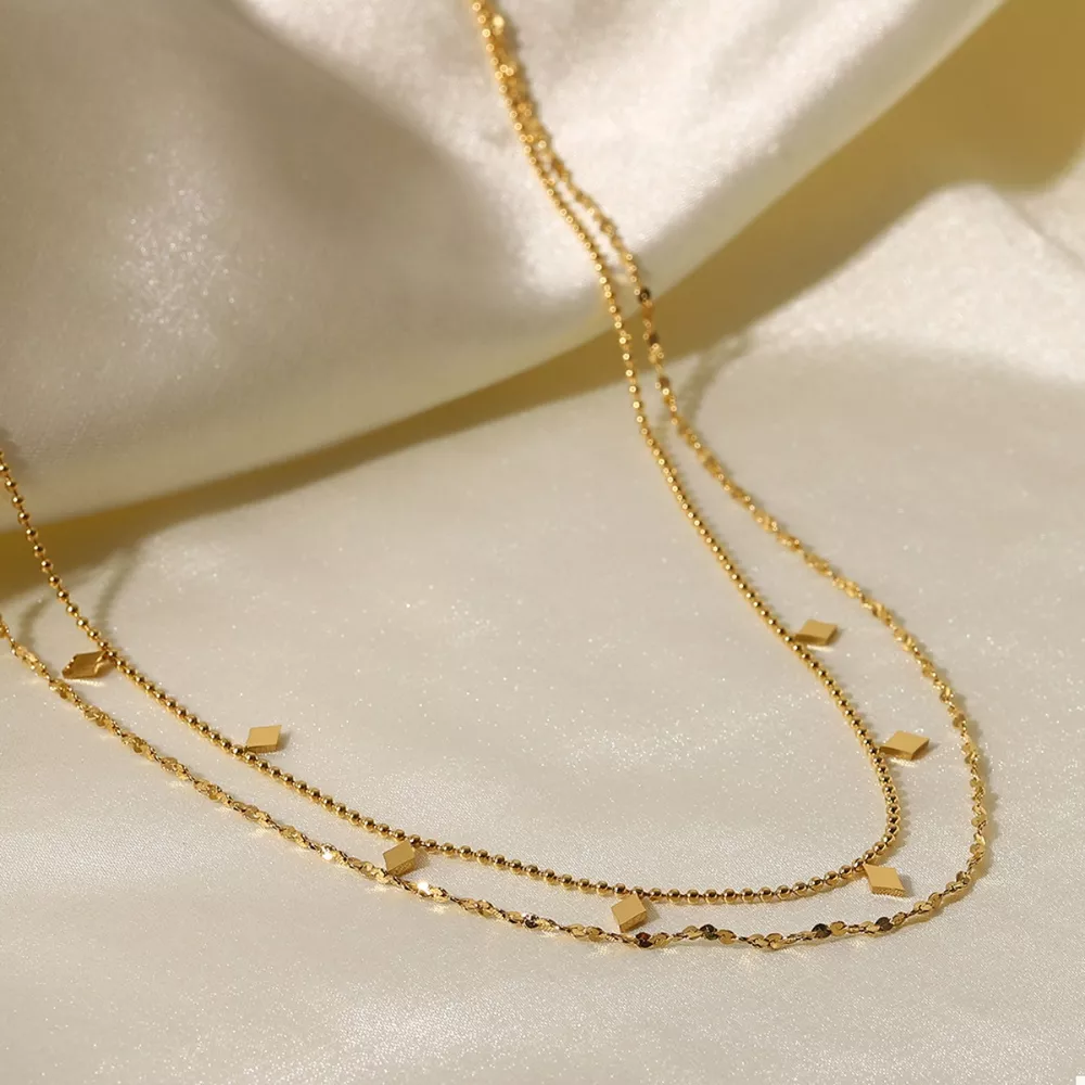 18K Gold-Plated Double Layered Necklace, image 4