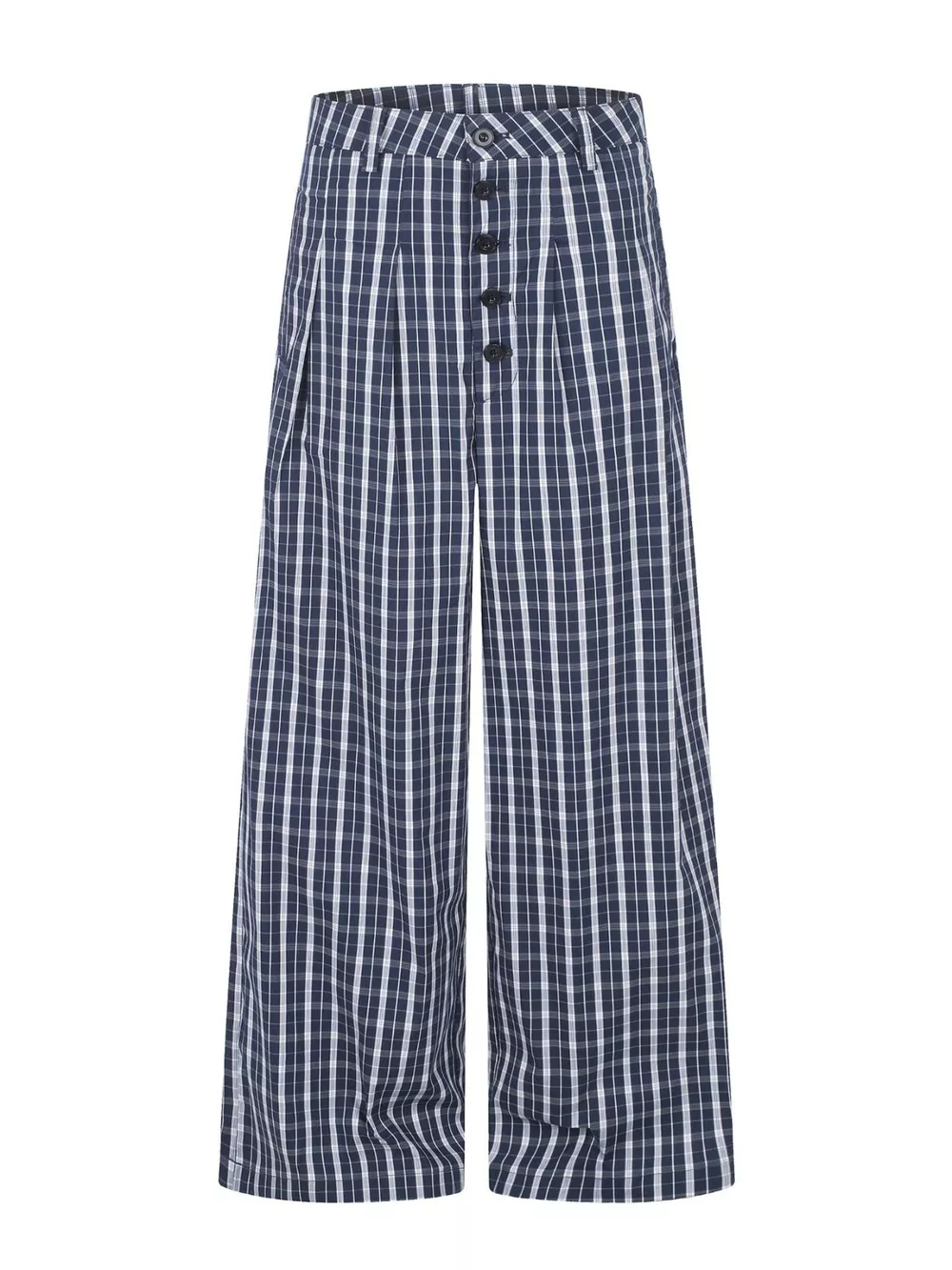 Men's Wide Leg Plaid Button-Front Pants