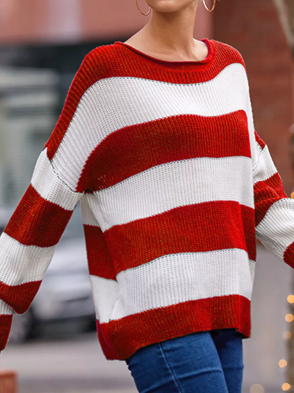 Contrast Striped Round Neck Sweater, image 7