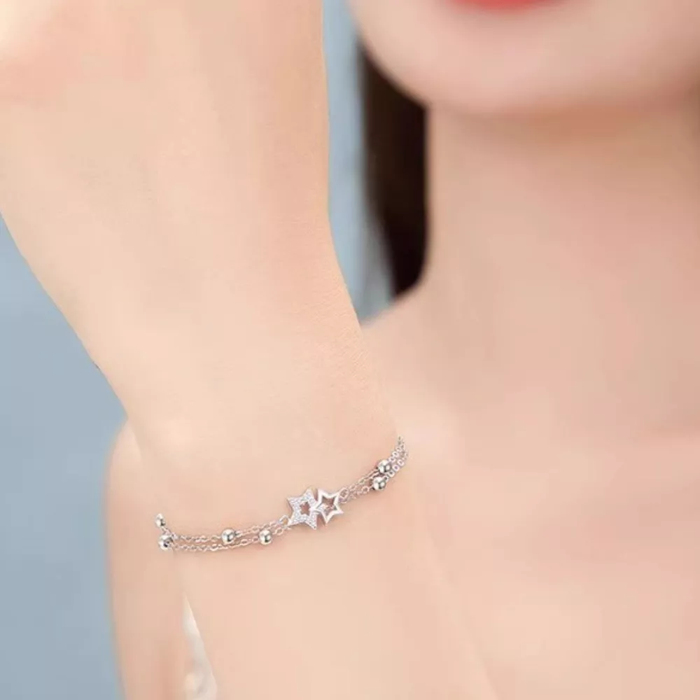 925 Sterling Silver Zircon Star Chain Bracelet, image 5
