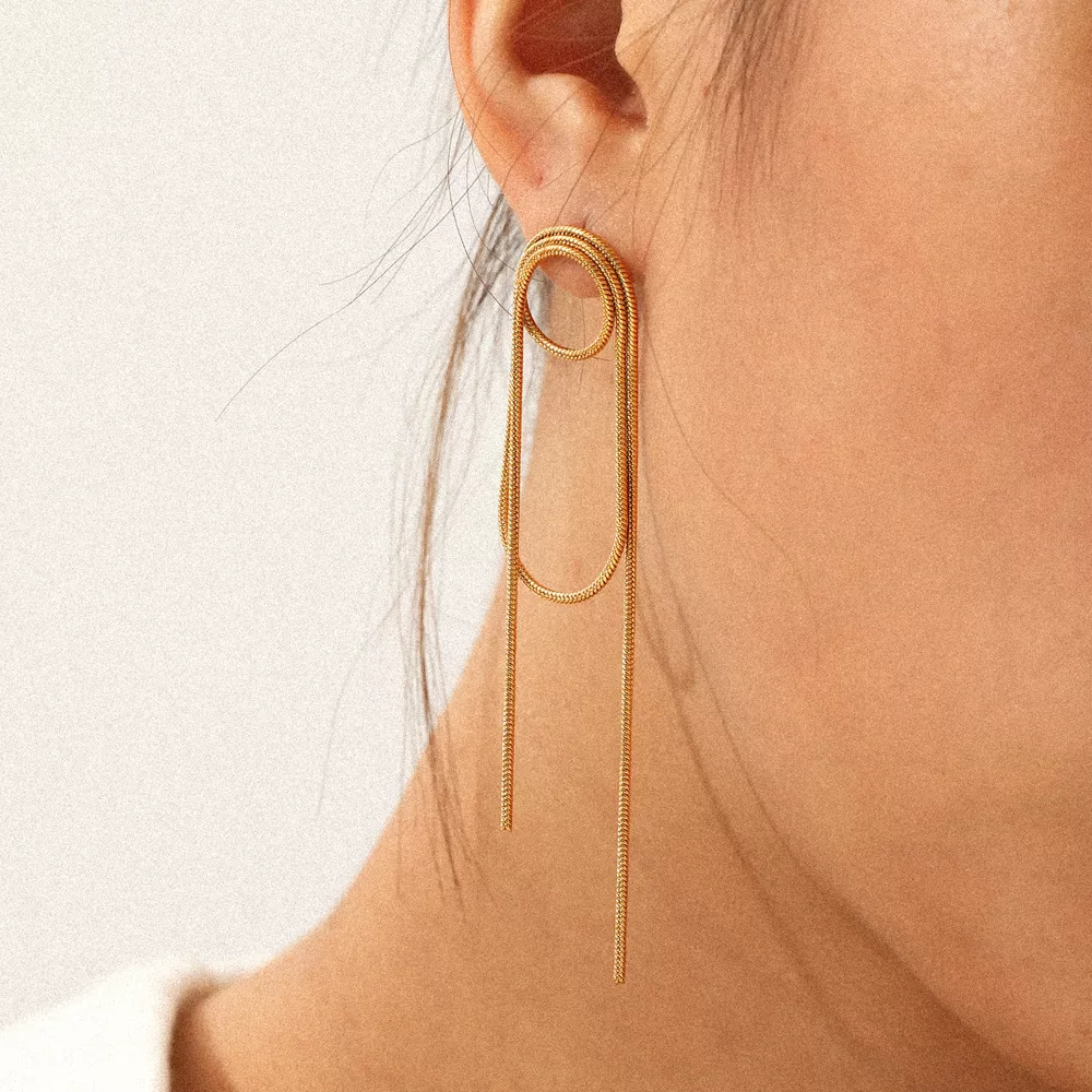 18K Gold-Plated Hoop Chain Earrings, image 2