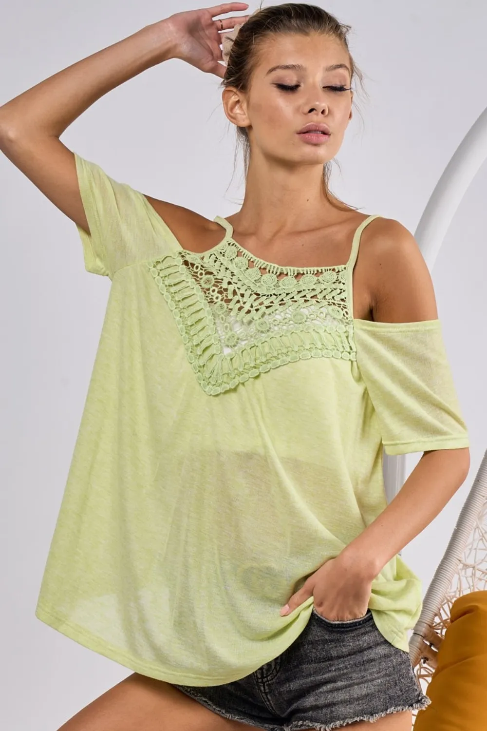 Front Crochet Lace Adjustable Strap Top, image 3