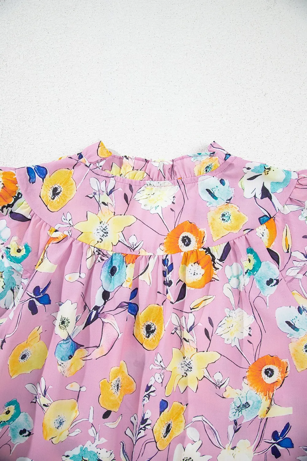 Printed Notched Double Layered Ruffle Sleeve Blouse, image 6