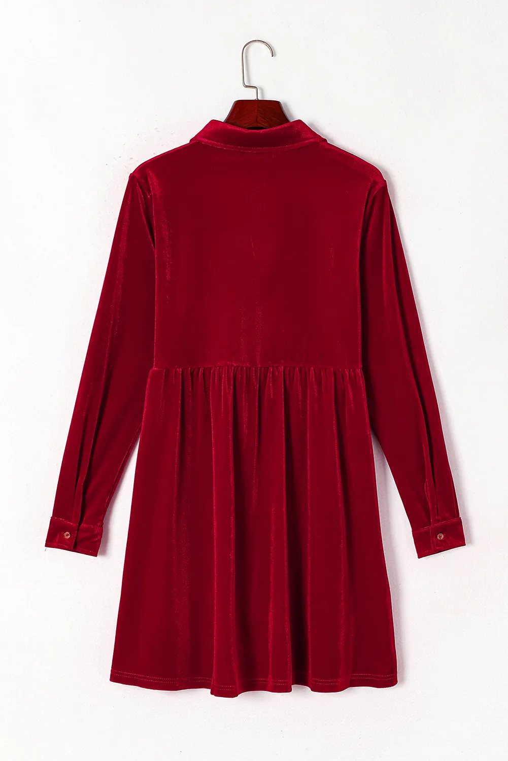 Ruched Button Up Collared Neck Long Sleeve Shirt Dress, image 8