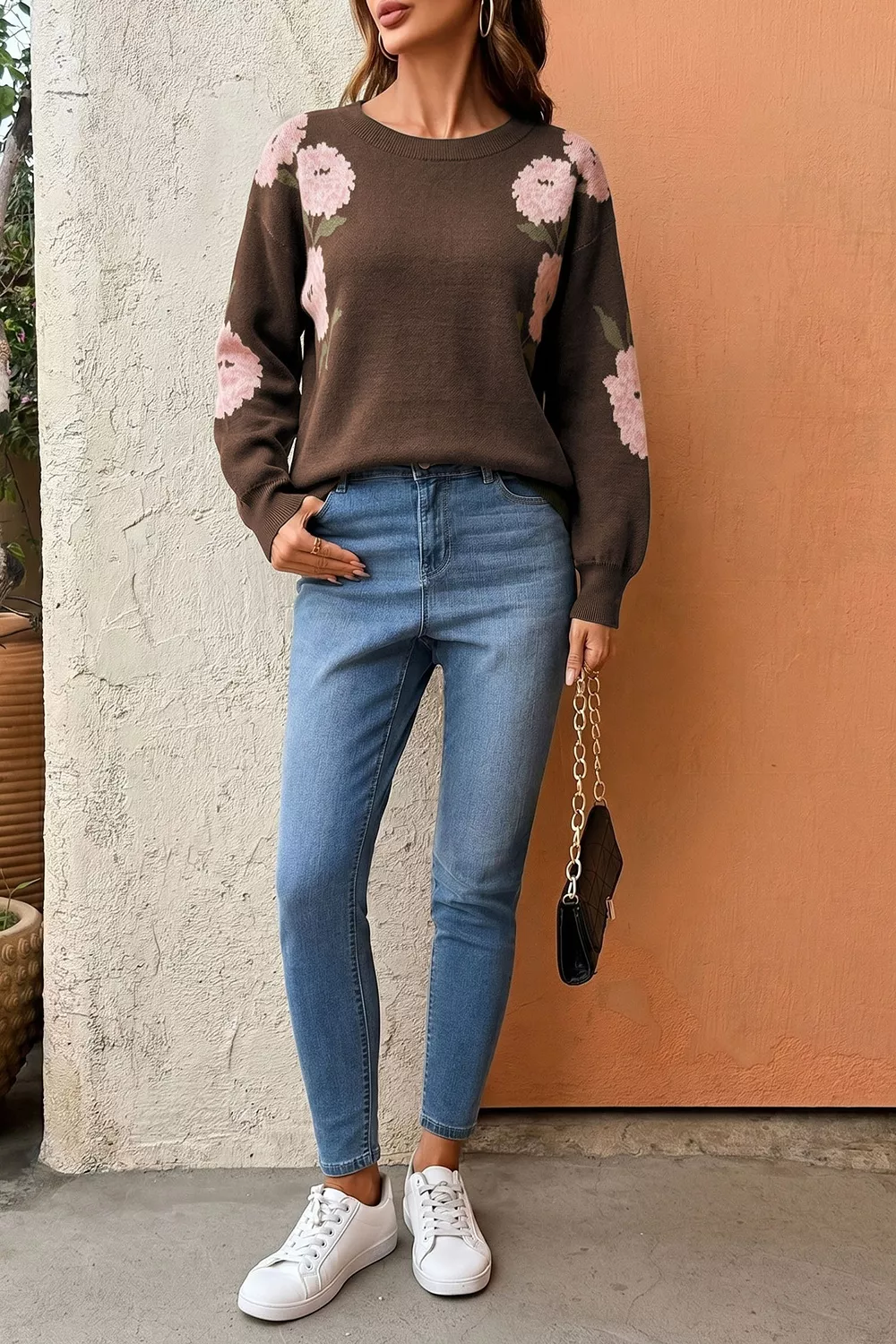 Floral Print Drop Shoulder Relaxed Sweater, image 5