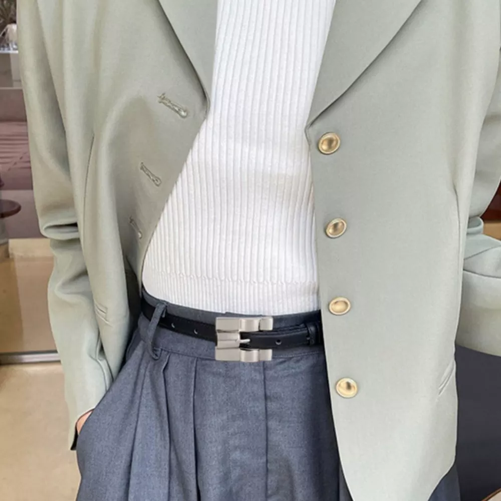 Skinny Leather Belt with Silver Buckle