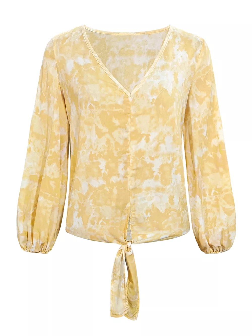 V-Neck Long Sleeve Tie-Front Blouse, image 7