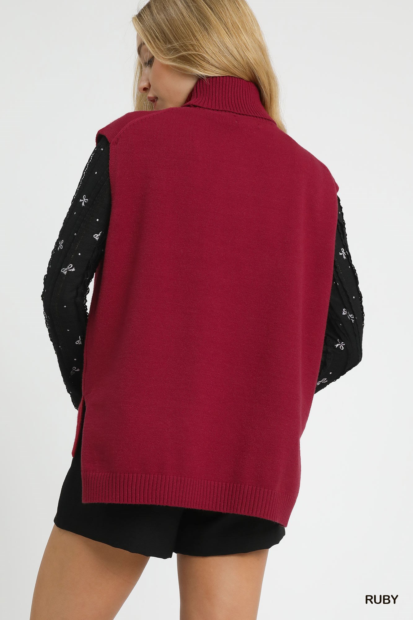 High-Low Turtleneck Sleeveless Sweater Top, image 2