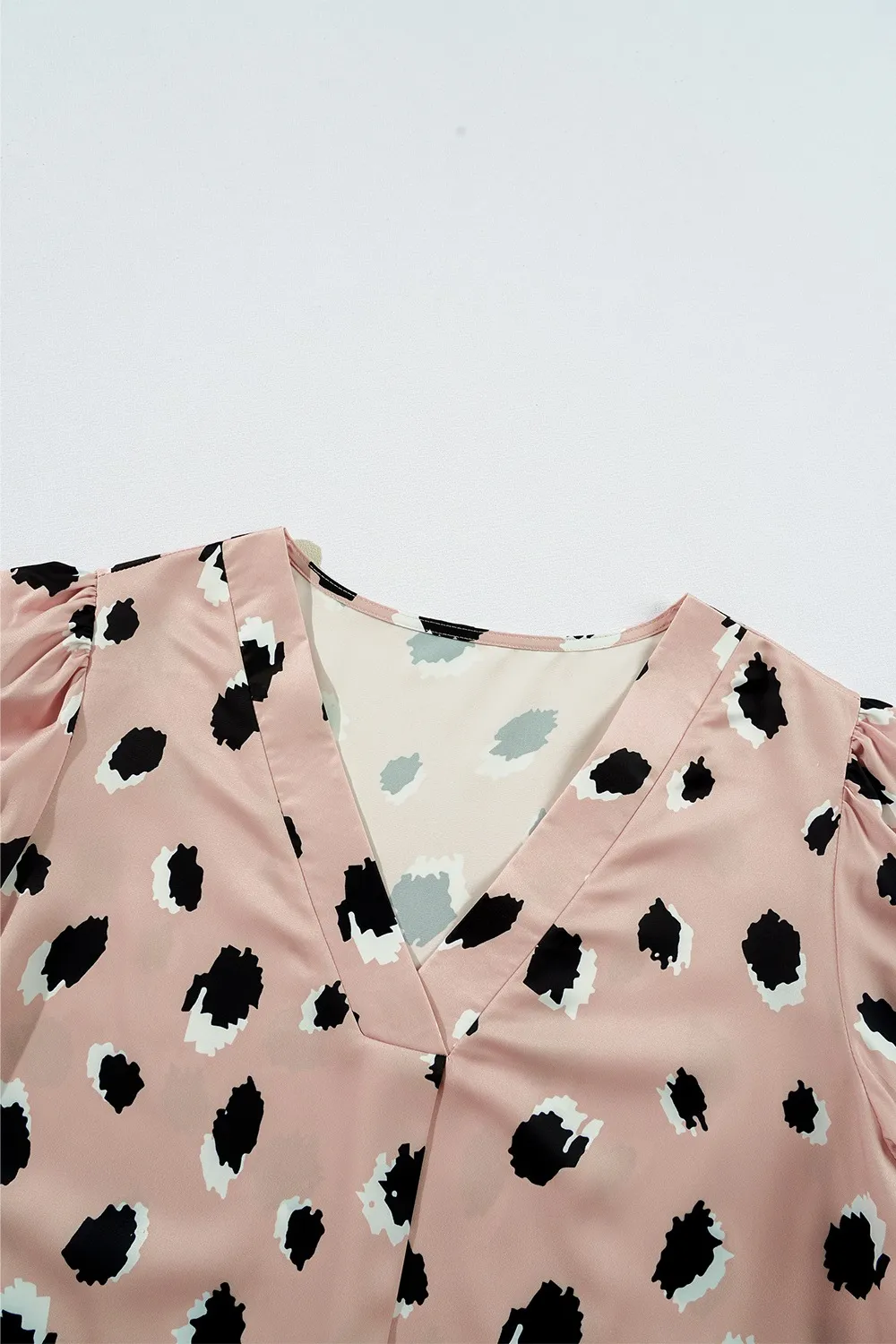 Contrast Animal Print V-Neck Long Sleeve Blouse, image 3