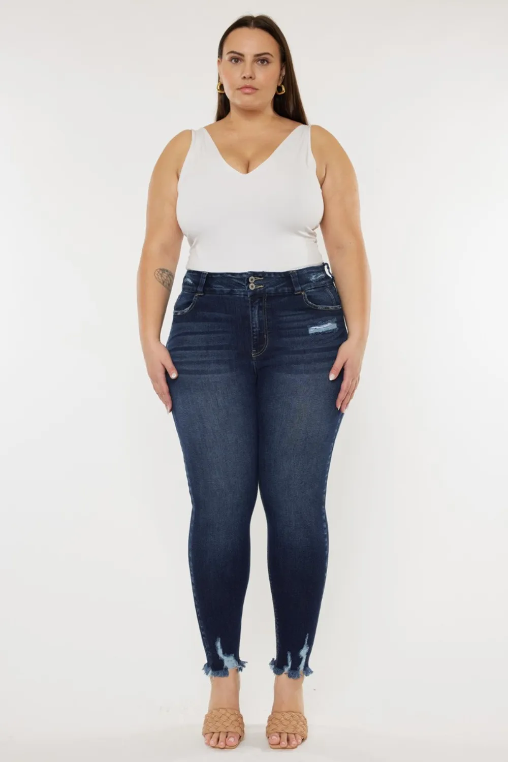 Full Size Cat's Whiskers Raw Hem High Waist Jeans, image 6